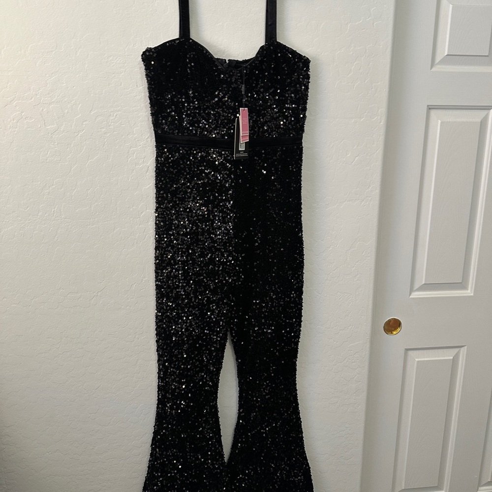 PrettyLittleThing Black Sequin Jumpsuit